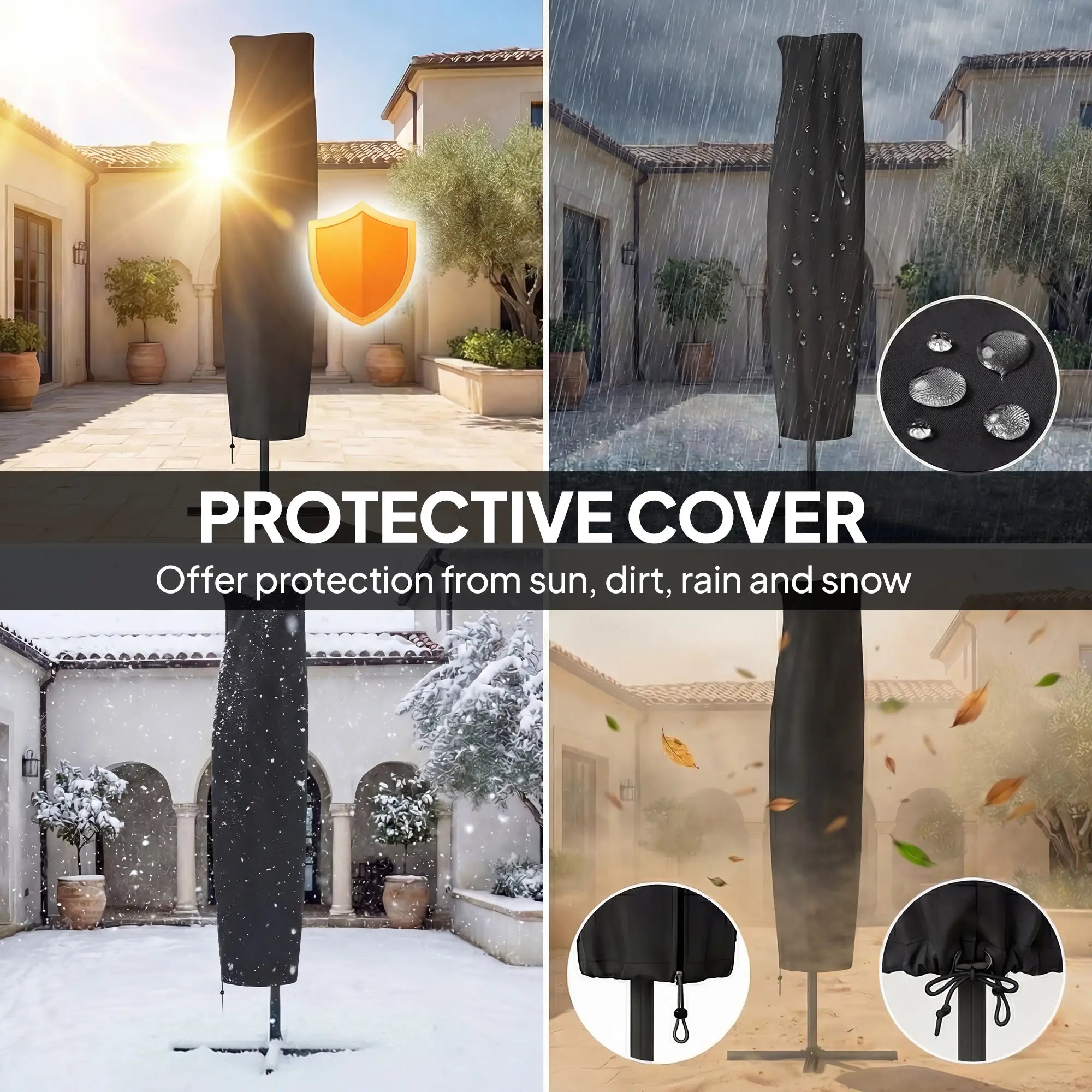 11.3 ft Cantilever Patio Umbrella, With Light And Cover, Dark Grey Offset Cantilever Umbrellas at Gallery Canada