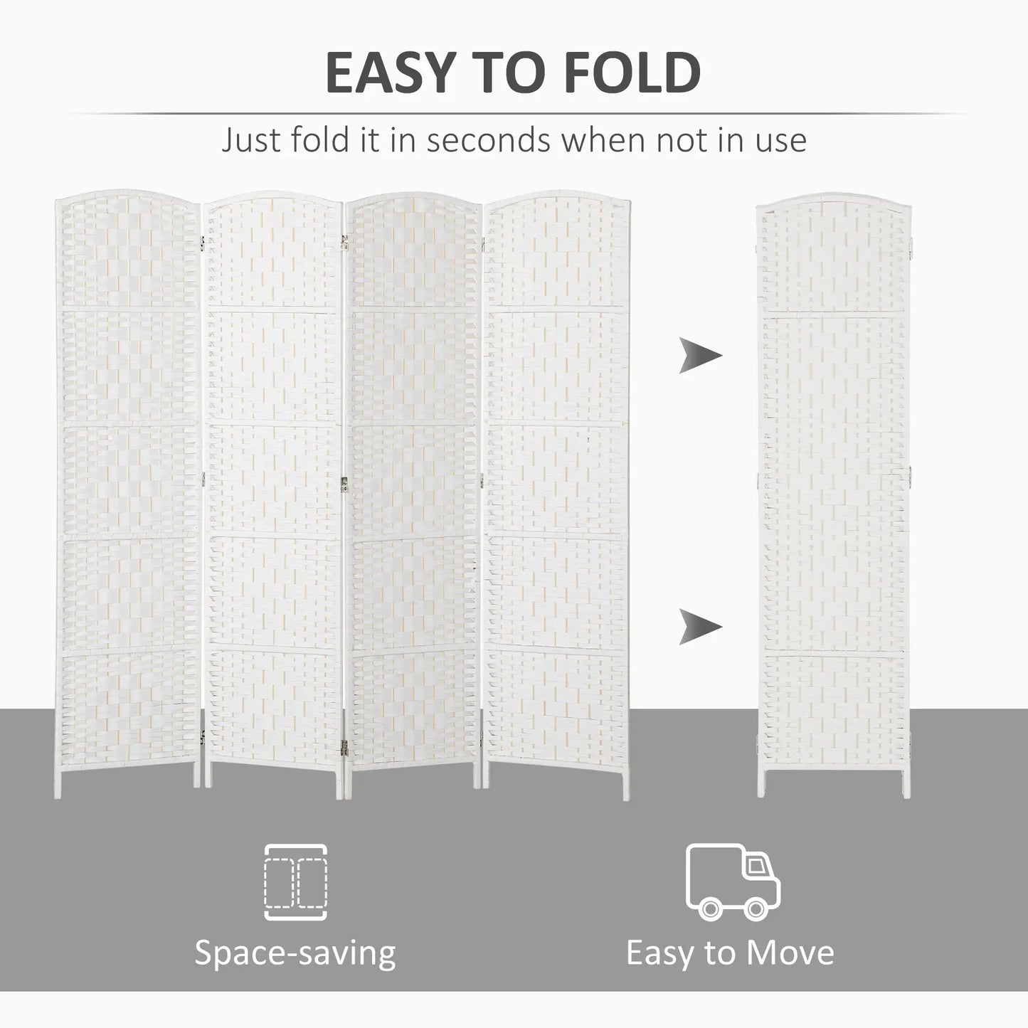 6ft 4-Panel Folding Room Divider, Wooden Frame, White Room Dividers at Gallery Canada