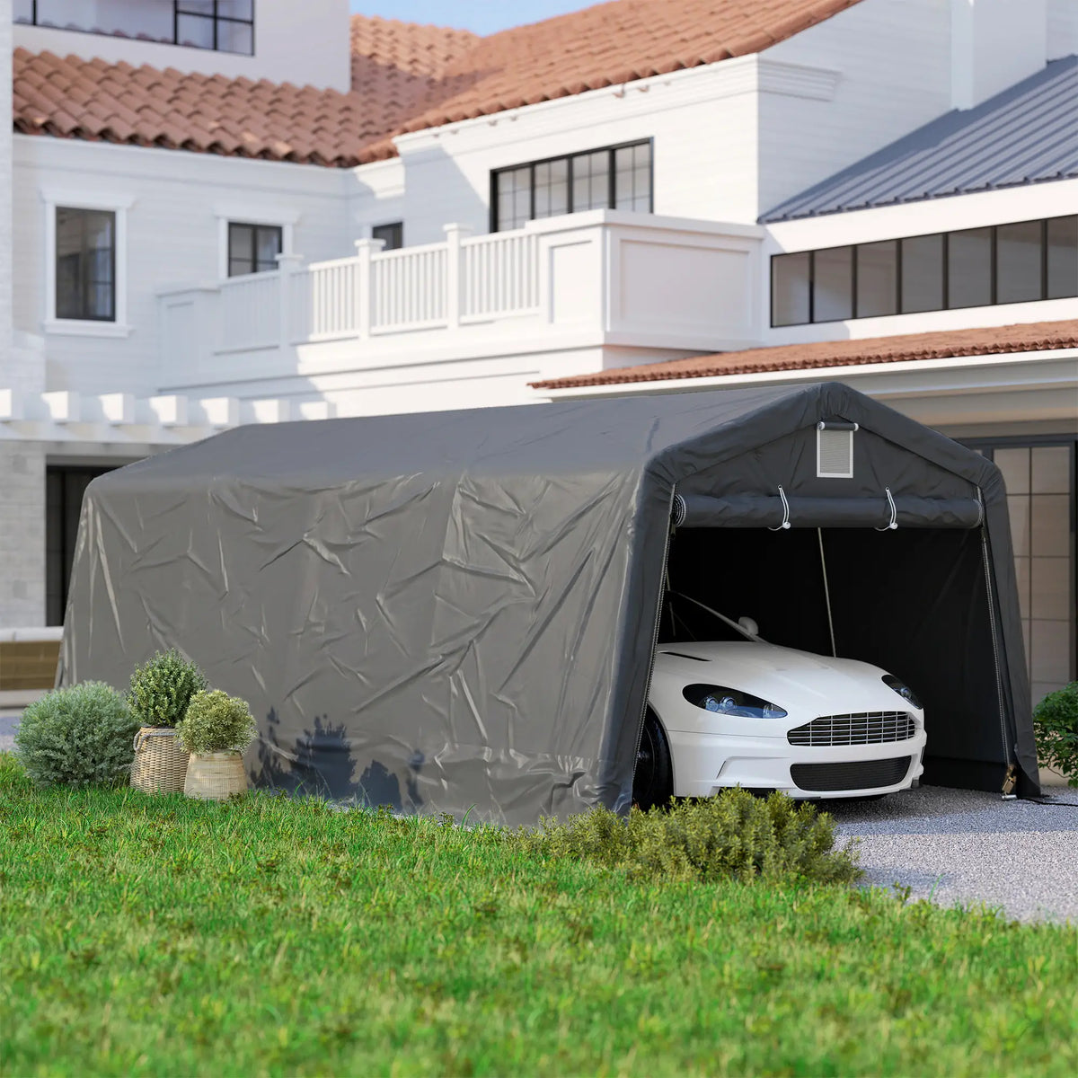 11' x 20' Portable Garage, Heavy Duty Carport Canopy, Dark Grey Car Shelters at Gallery Canada