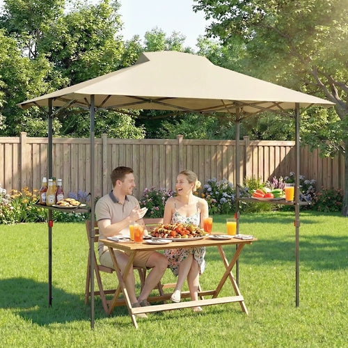 5 x 8.5 ft Pop Up Grill Gazebo, 2 Shelves, UPF 50+ Canopy, Khaki