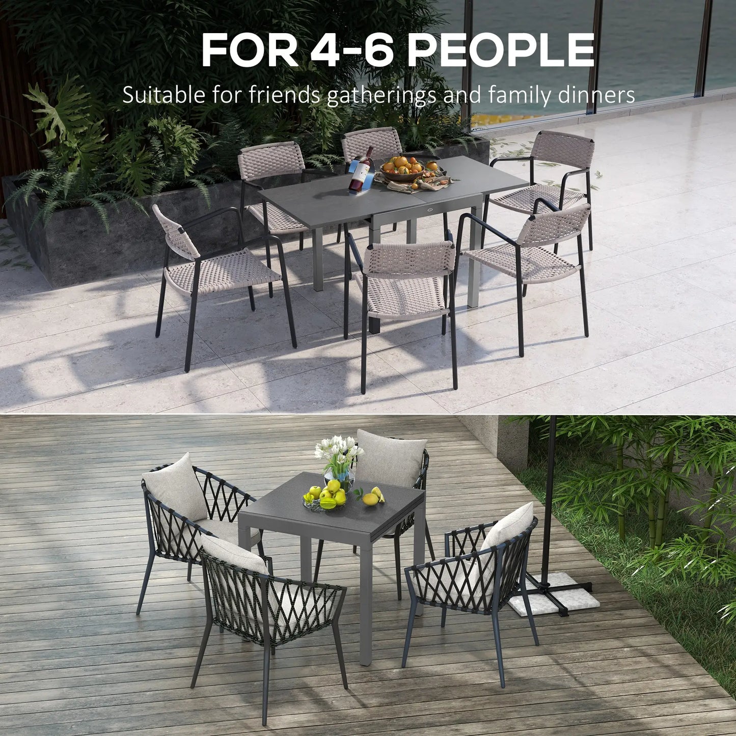 31.5"-63" Extendable Outdoor Dining Table, Aluminium Frame, Steel Tabletop, Dark Grey Patio Dinning Tables at Gallery Canada