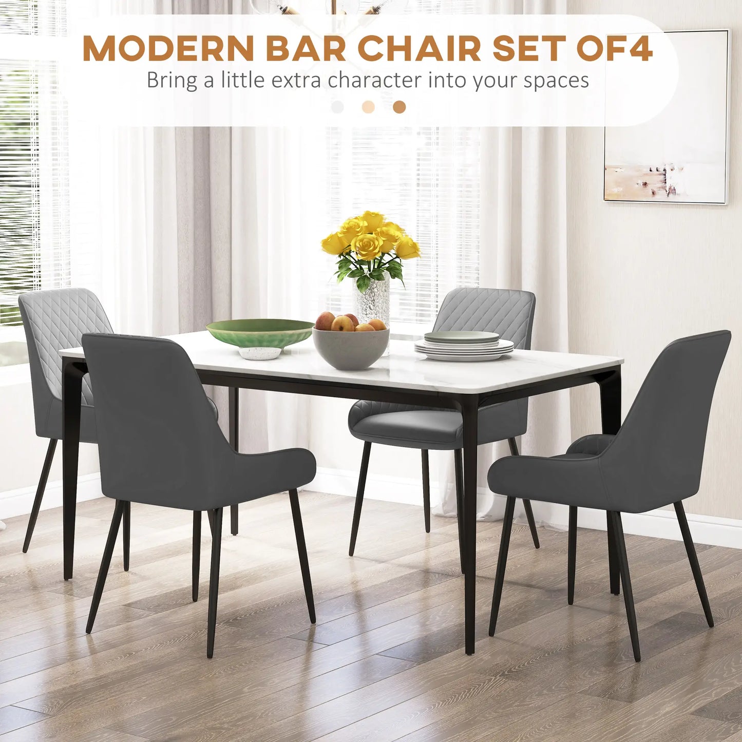 Modern Dining Chairs Set of 4, PU Leather, Metal Legs, Grey Bar Stools at Gallery Canada