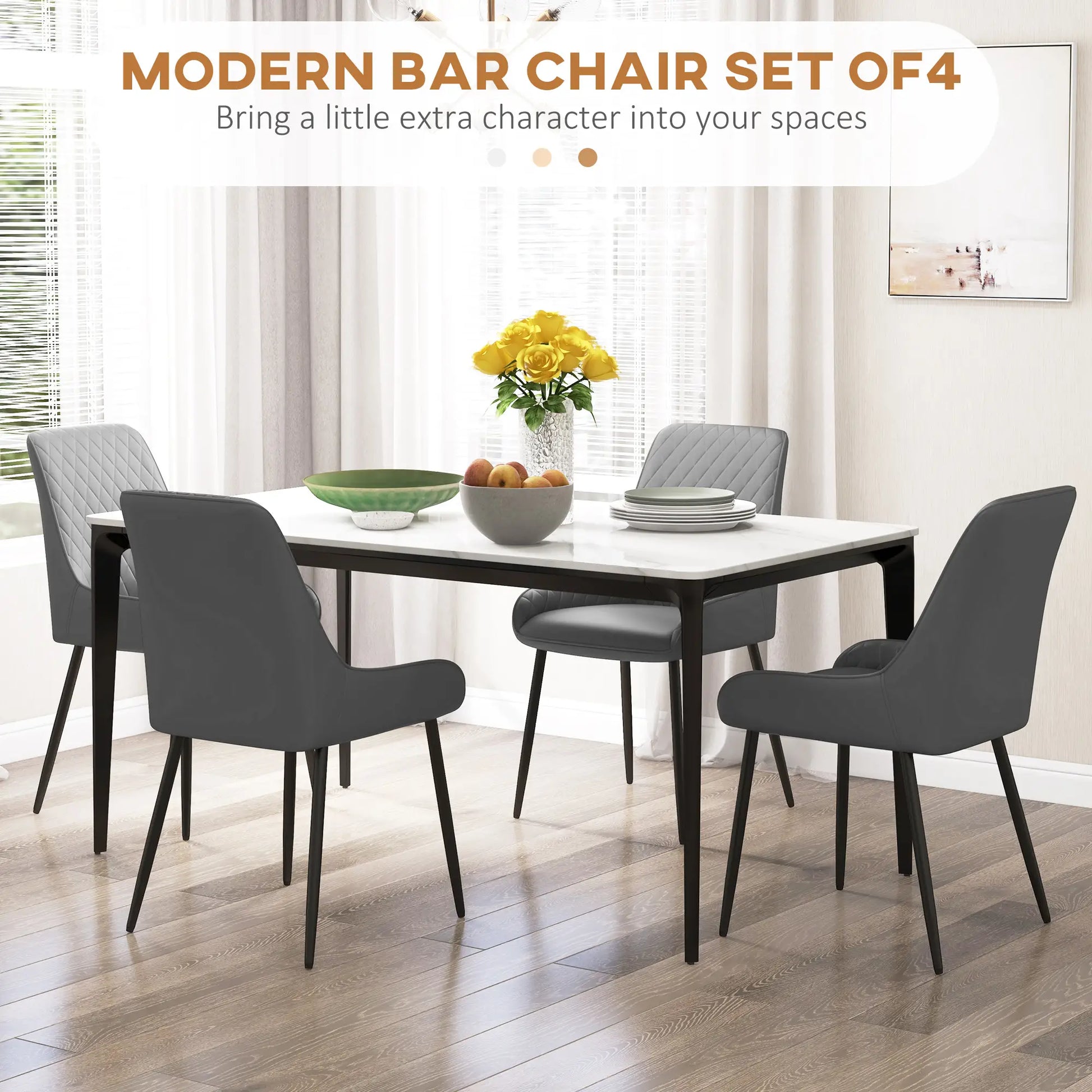 Modern Dining Chairs Set of 4, PU Leather, Metal Legs, Grey Bar Stools at Gallery Canada