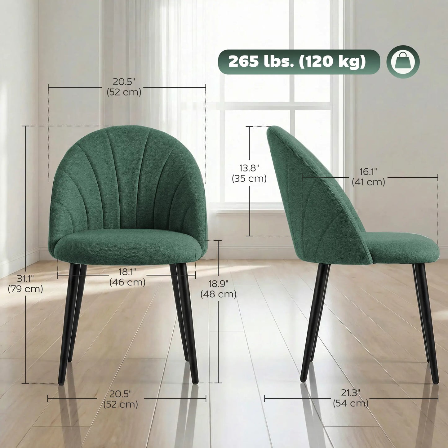 Modern Dining Chairs Set of 4, Upholstered with Metal Legs, Green Dining Chairs at Gallery Canada