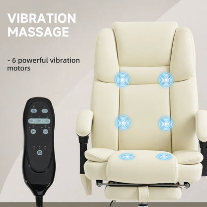Reclining Massage Office Chair, 6-Point Vibration, Footrest, High Back, White Massage Chairs at Gallery Canada