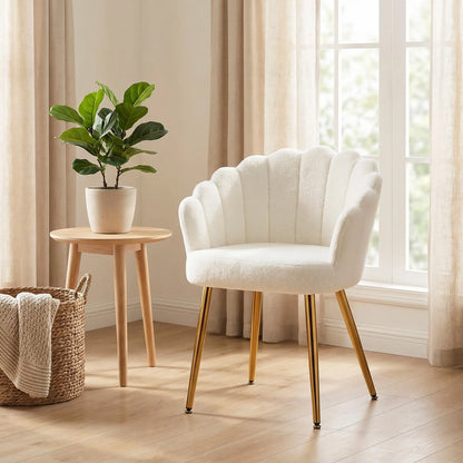 Accent Chair Petal-Back Design Modern Living Room Chair with Metal Legs Cream