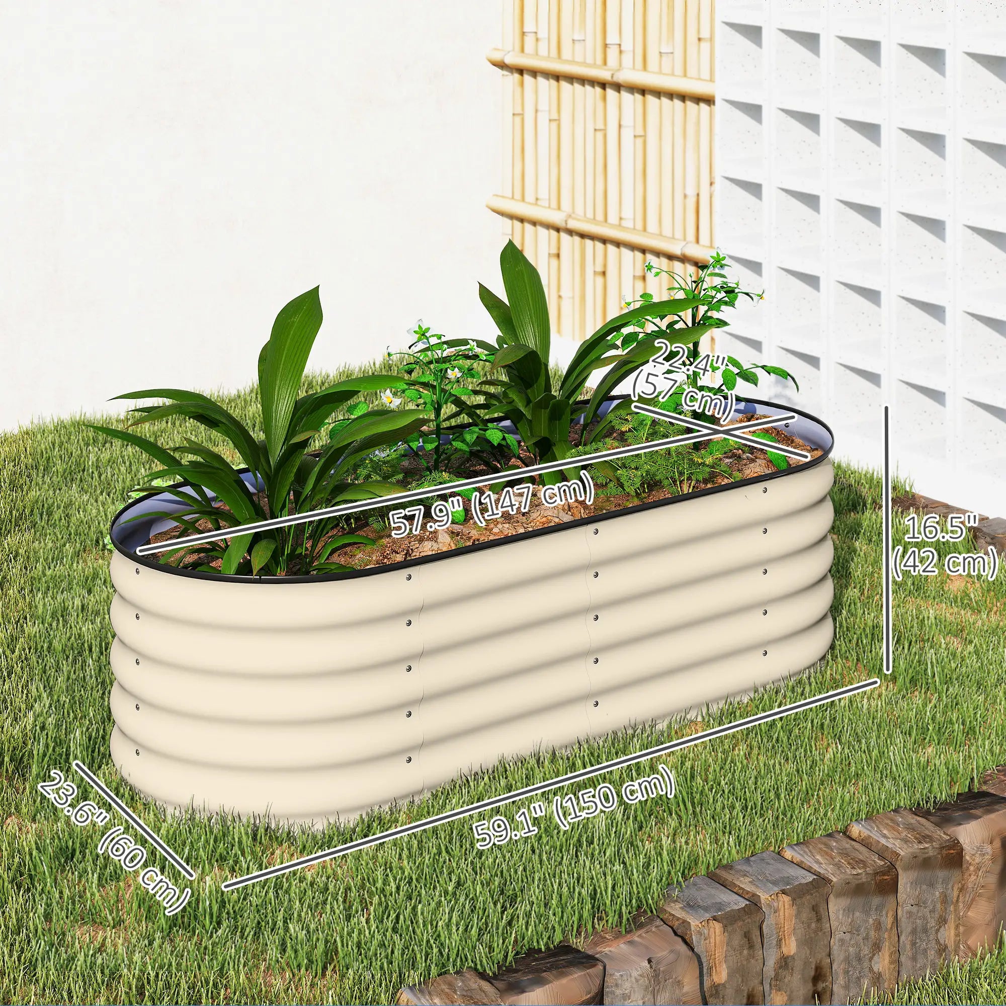5 x 2 x 1.5 FT Galvanized Steel Raised Garden Bed, Cream White Galvanized Planter Boxes at Gallery Canada