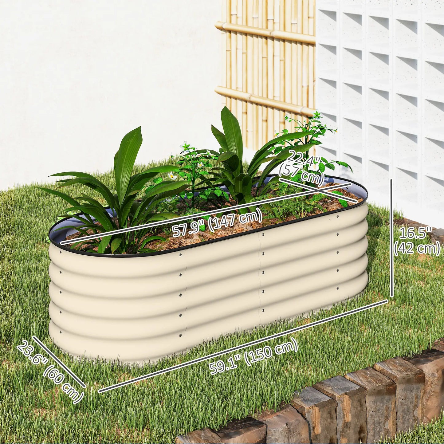 5 x 2 x 1.5 FT Galvanized Steel Raised Garden Bed, Cream White Galvanized Planter Boxes at Gallery Canada