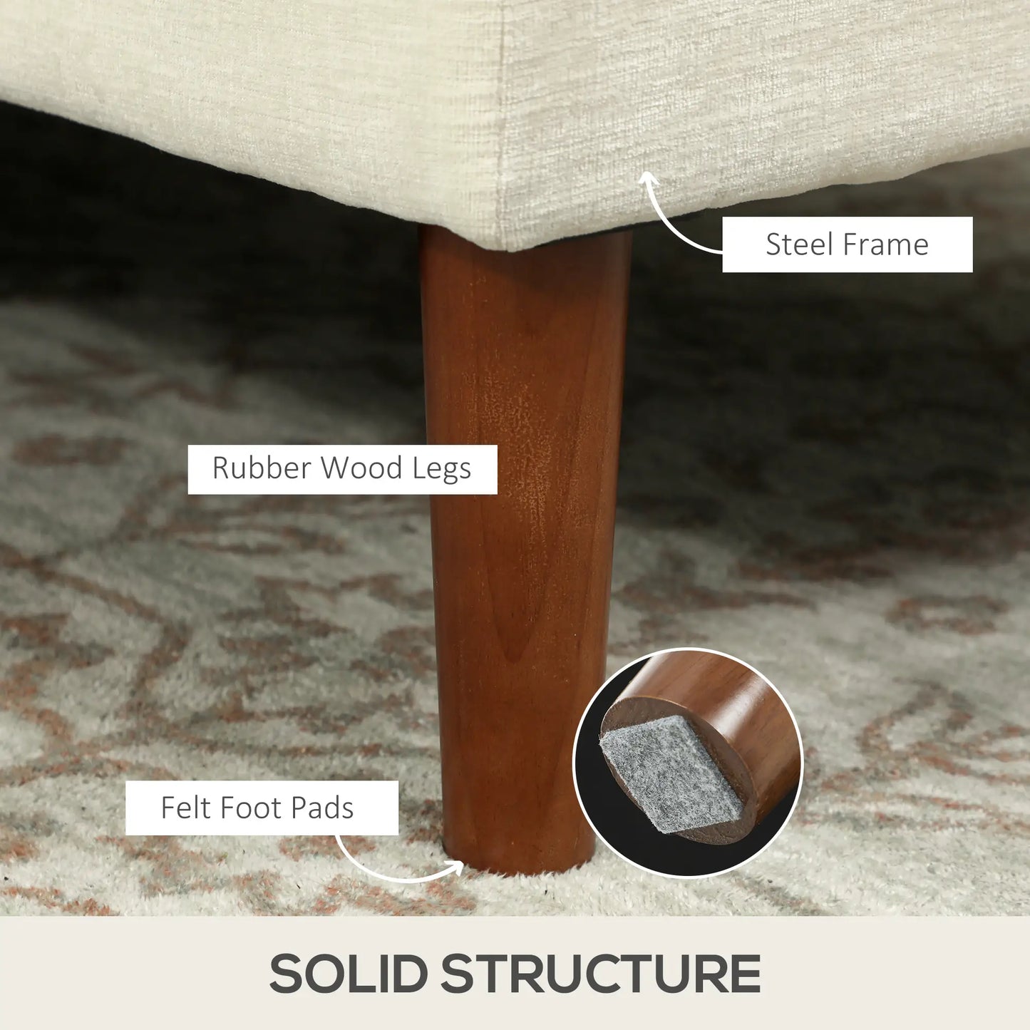 Modern Corner Couch, Right Chaise Lounge, Tufted 3-Seater Sofa, Wooden Legs, Cream White 3-Seater Sofas at Gallery Canada