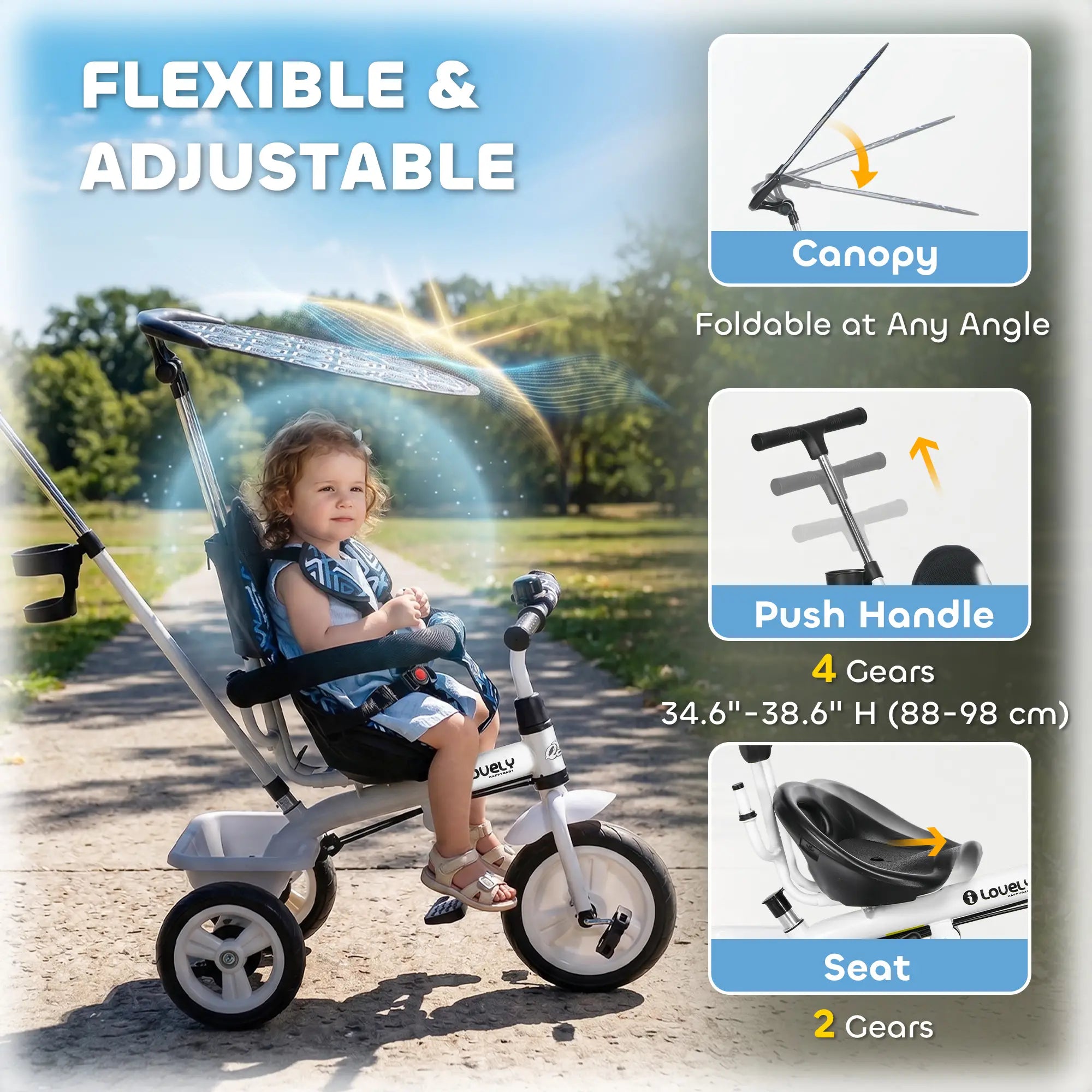 6 in 1 Kids Tricycle, Removable Handlebar, Canopy, Blue Tricycles for Kids at Gallery Canada