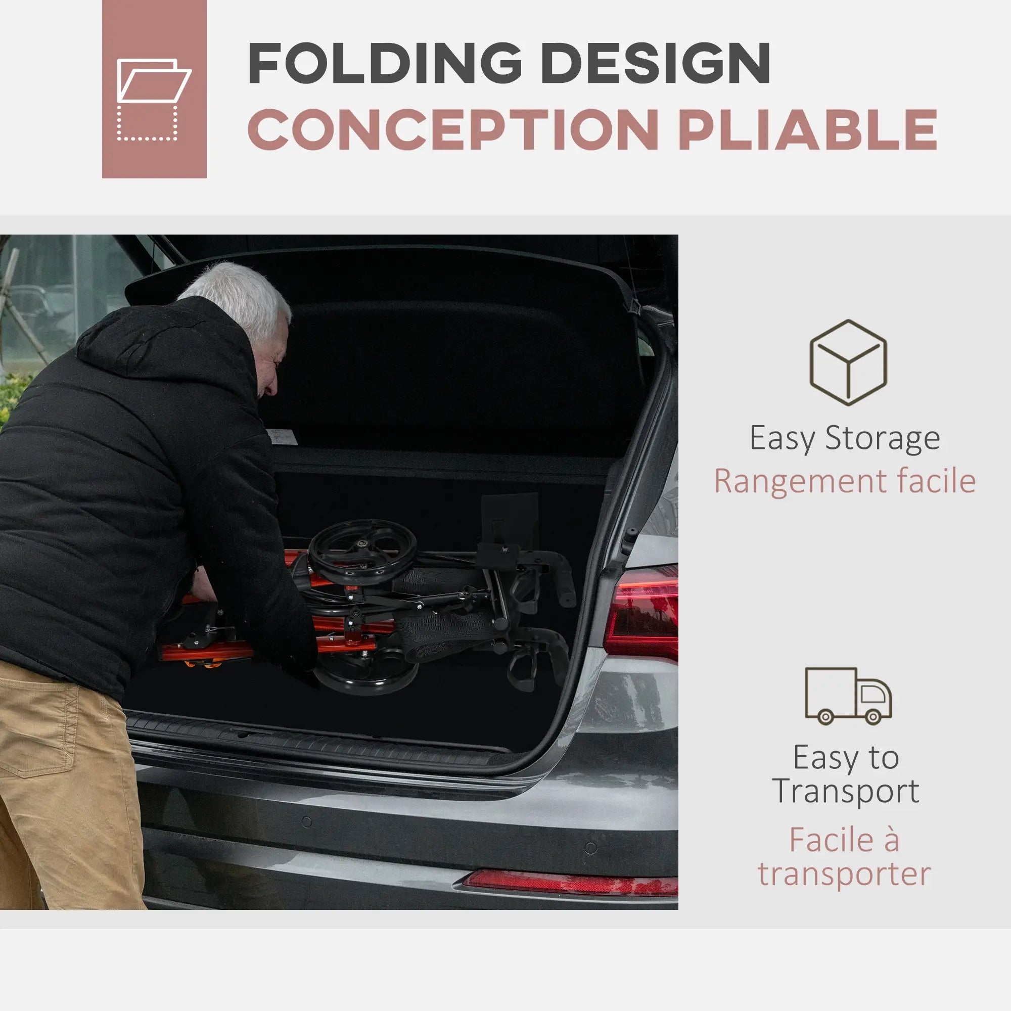 Senior Rollator with Seat, Back, Cane Holder, Adjustable Handle, Red Knee Walker & Wheelchair Ramps at Gallery Canada