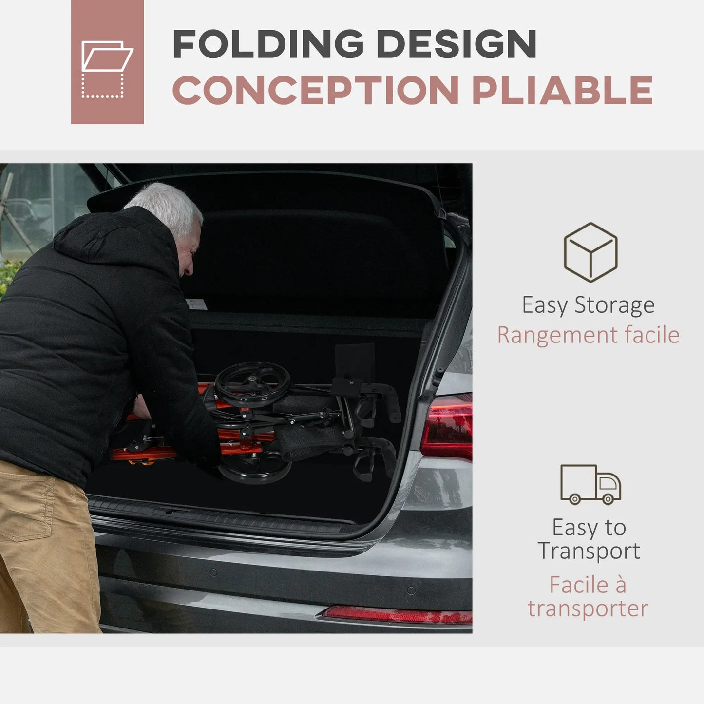 Senior Rollator with Seat, Back, Cane Holder, Adjustable Handle, Red Knee Walker & Wheelchair Ramps at Gallery Canada