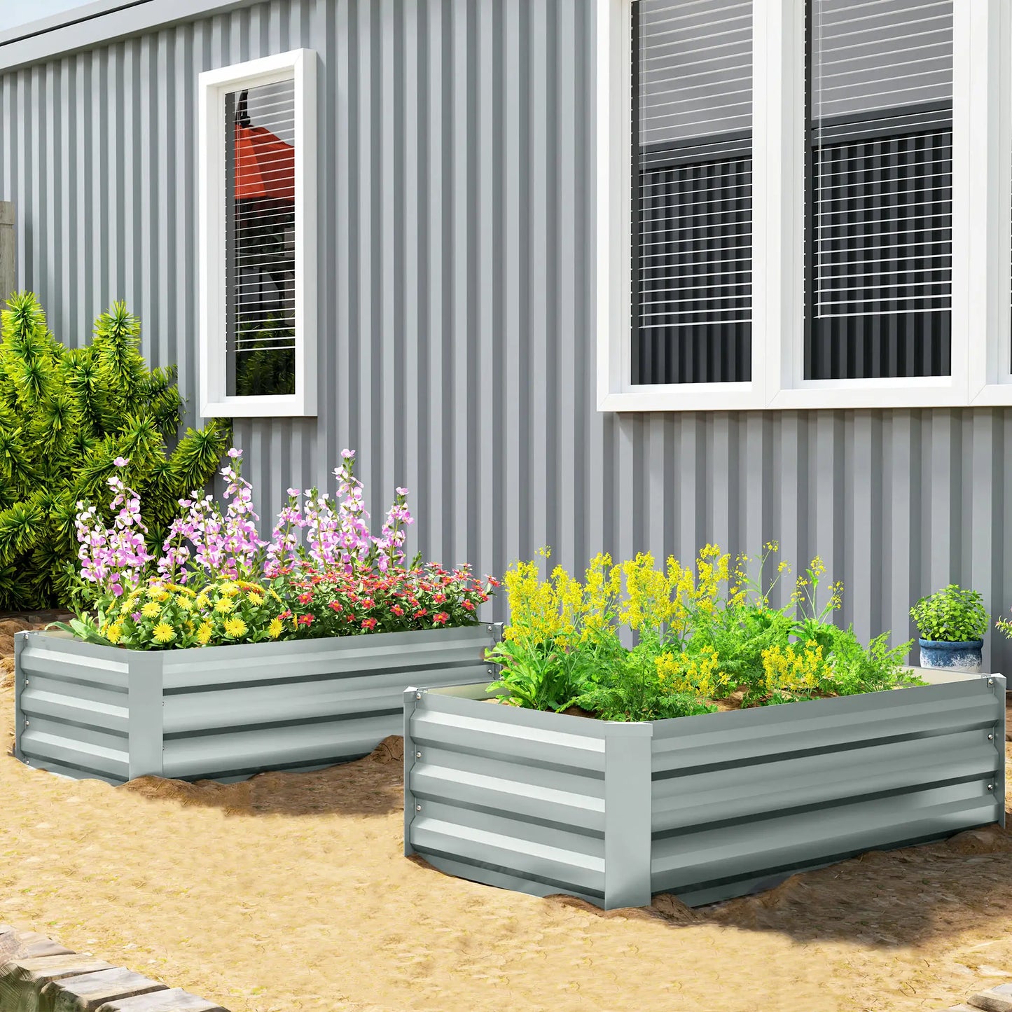 Set of 2 Galvanized Raised Garden Beds, Outdoor Planter Box, Light Grey Raised Garden Beds at Gallery Canada