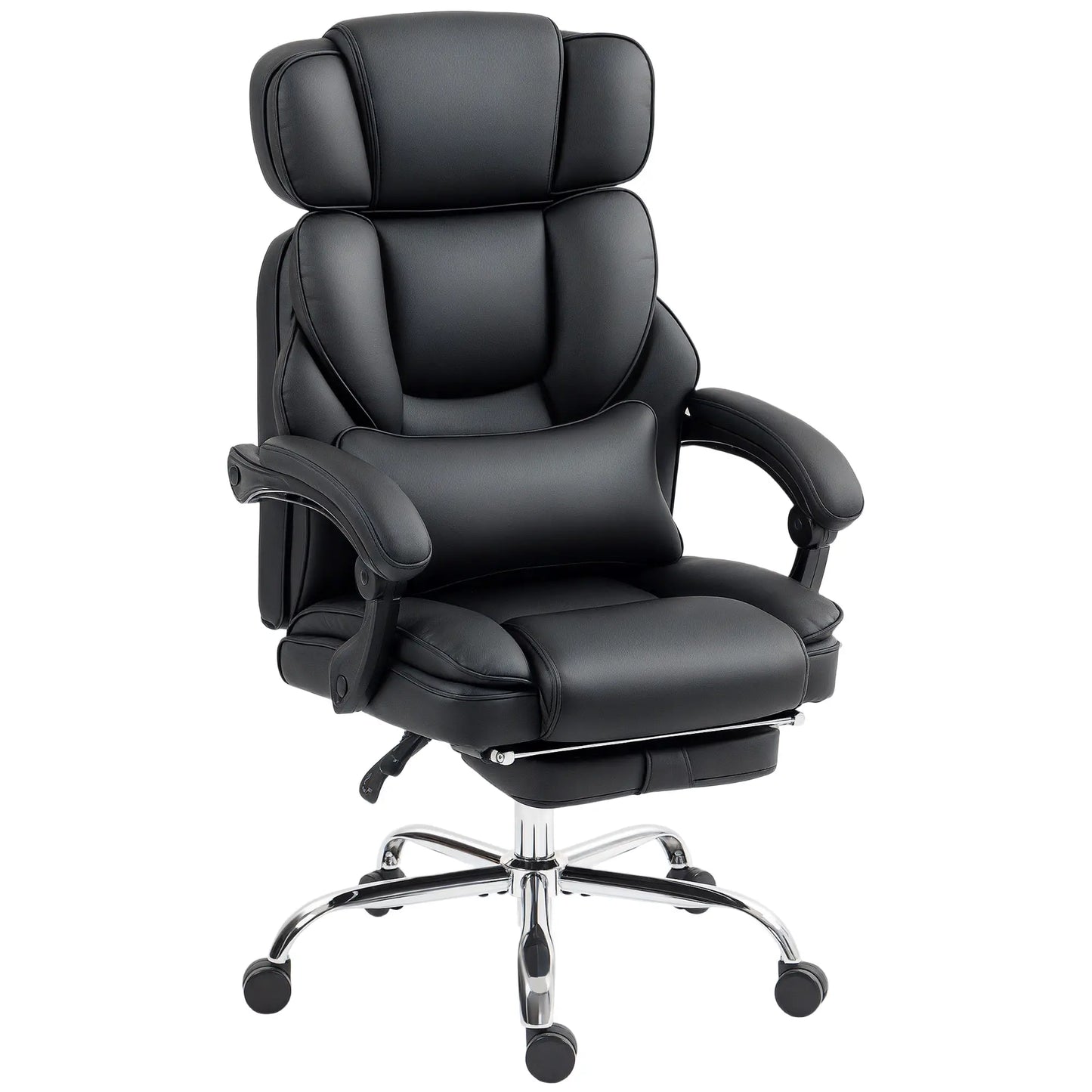 PU Leather Office Chair, Reclining with Footrest, Adjustable Headrest, Lumbar Support, Black Executive & Manager Chairs Black at Gallery Canada