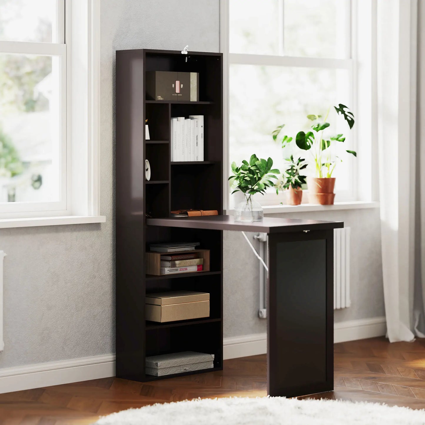 Fold-Out Convertible Office Desk, Wall Mount Computer Desk, Brown Writing Desks at Gallery Canada