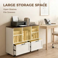 2 Drawer Mobile Filing Cabinet with Wheels, Walnut and White, Walnut and White