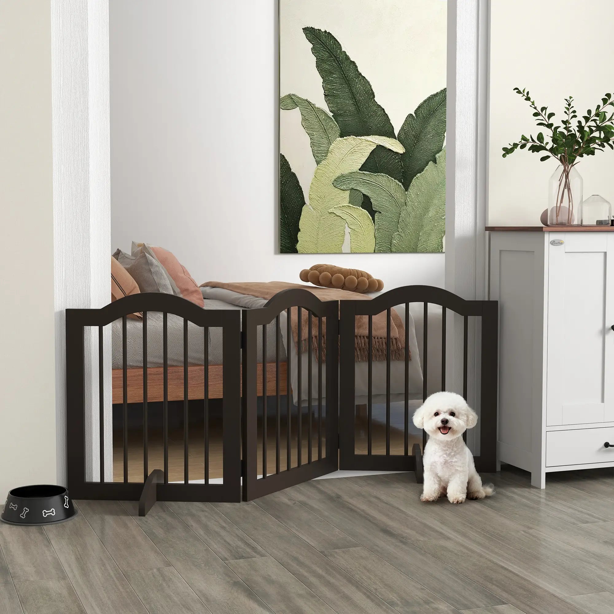 24 Inch Freestanding Pet Gate, 2 Support Feet, Coffee Pet Gates at Gallery Canada