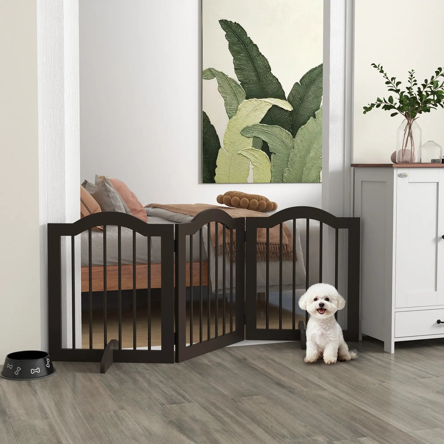 24 Inch Freestanding Pet Gate, 2 Support Feet, Coffee Pet Gates at Gallery Canada