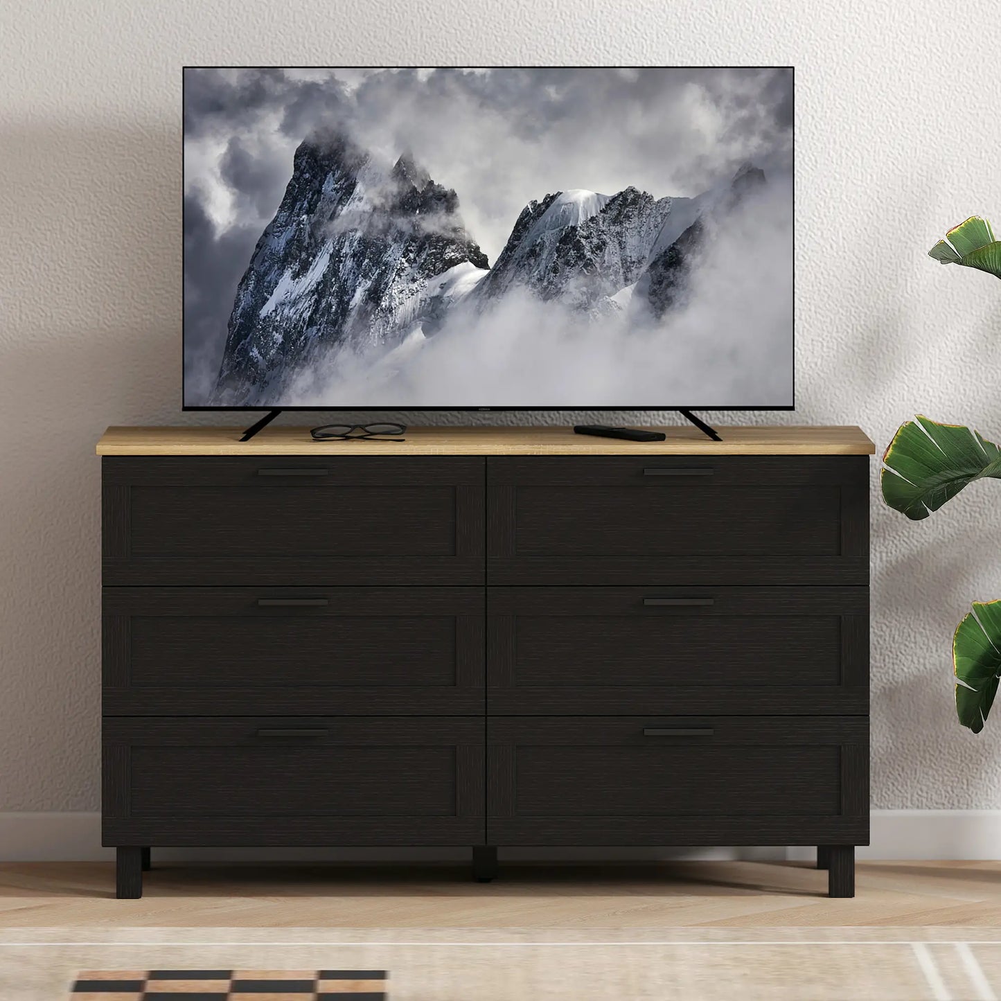 47" Wide Chest Of Drawers, Modern Dresser, 6 Drawers, Wood Legs, Black Storage Cabinets at Gallery Canada