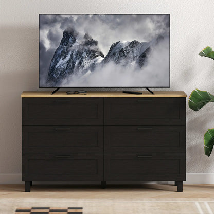 47" Wide Chest Of Drawers, Modern Dresser, 6 Drawers, Wood Legs, Black Storage Cabinets at Gallery Canada