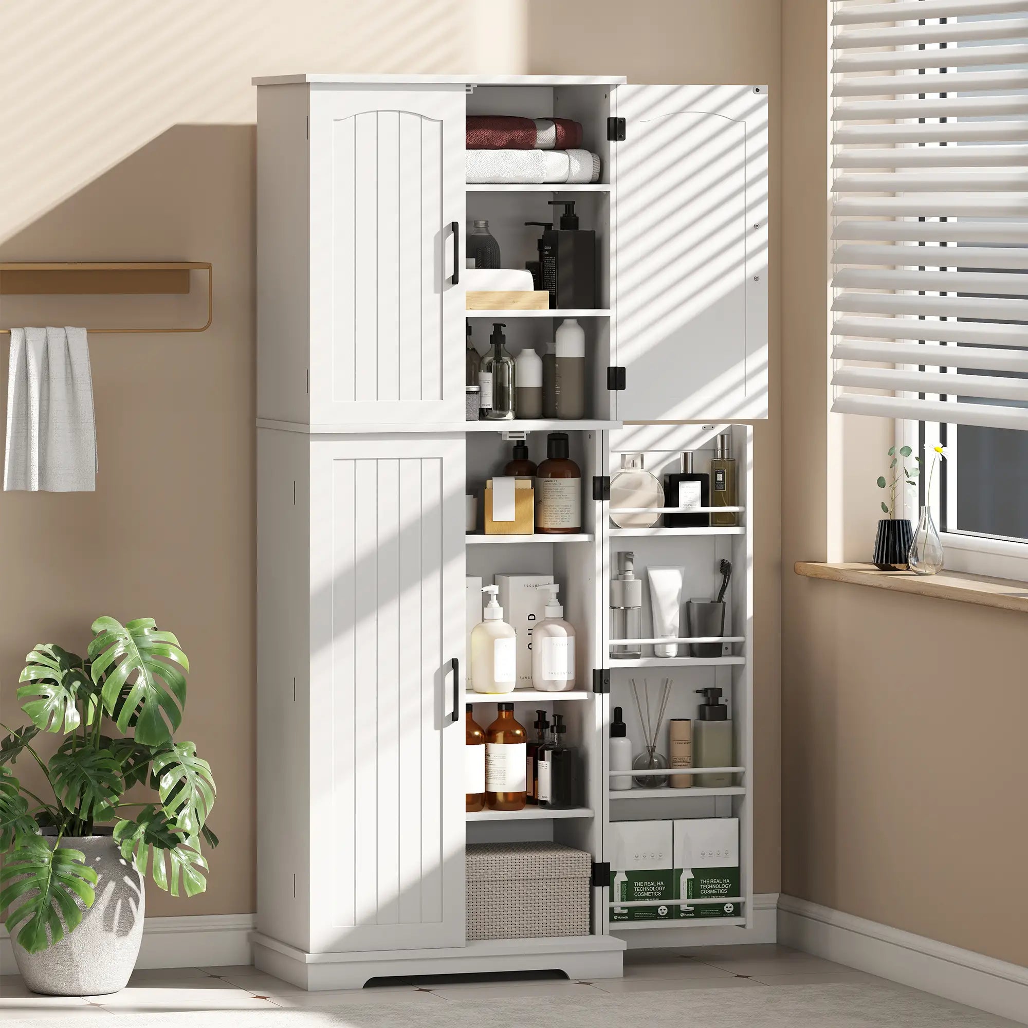Tall Pantry Cabinet, 64 Inch, Adjustable Shelves, Spice Racks, White Kitchen Pantry Cabinets at Gallery Canada