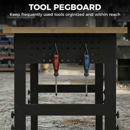 48" Adjustable Workbench, Heavy Duty Work Table with Rubber Wood Top, Power Outlets, Pegboard, 2000 LBS Capacity Tool Organizers at Gallery Canada