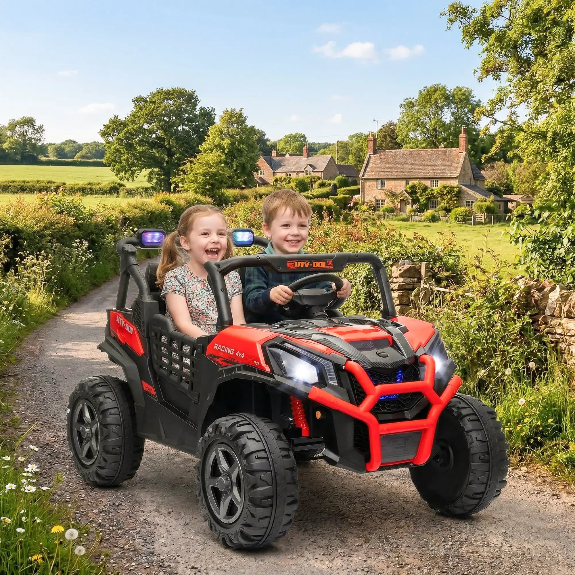 2 Seater 24V Electric Car for Kids, Remote Control, 3 Speed, LED Lights, Red Electric Toy Cars at Gallery Canada