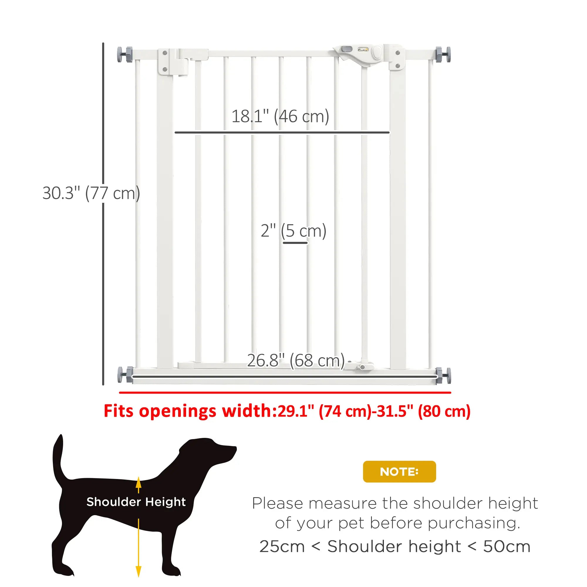 30 Inch Tall Pet Gate with Door, Indoor for Stairs, Pressure Mounted, White Houses, Kennels & Pens at Gallery Canada