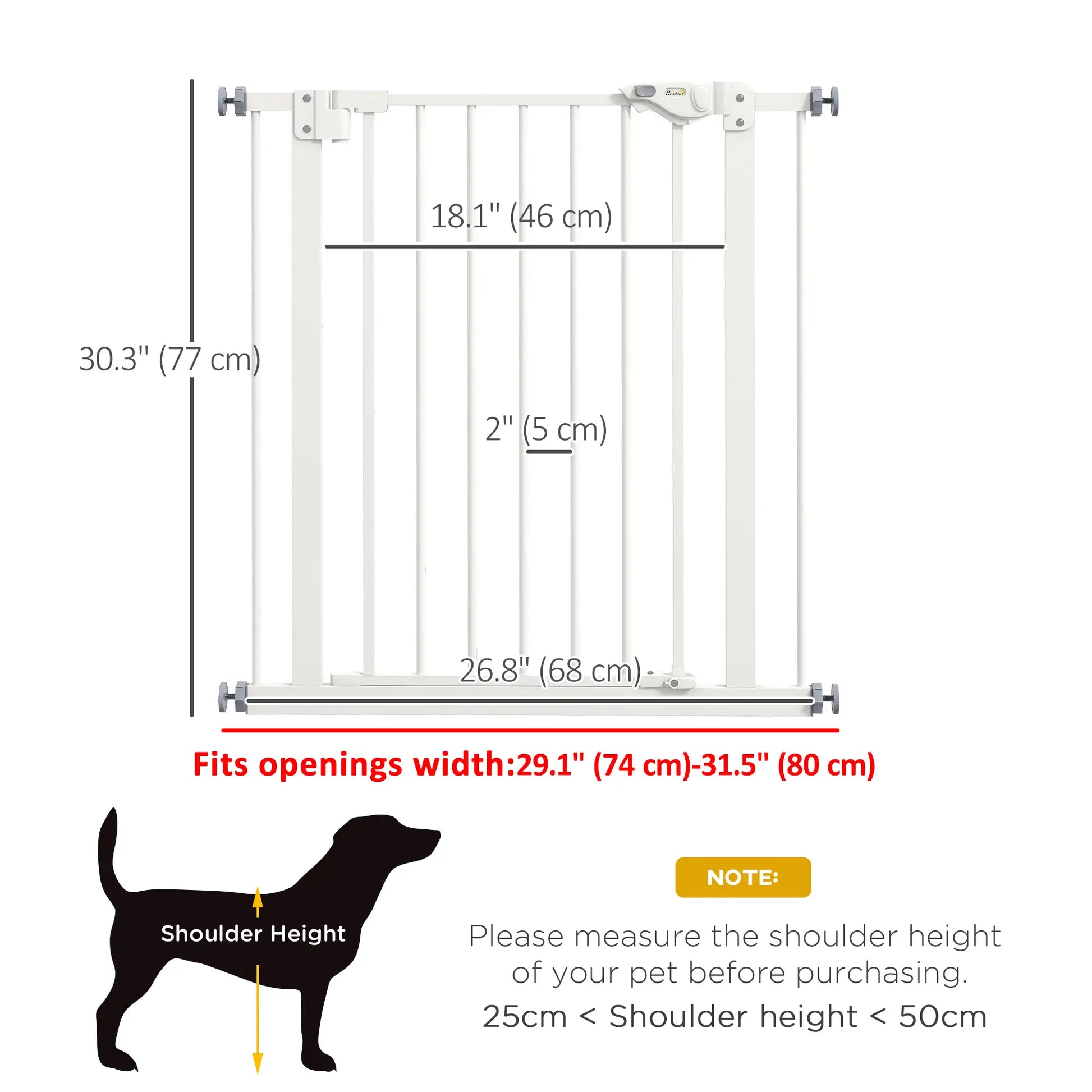30 Inch Tall Pet Gate with Door, Indoor for Stairs, Pressure Mounted, White Houses, Kennels & Pens at Gallery Canada