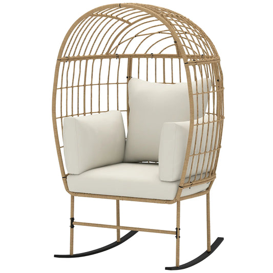 Oversized Rocking Chair, Indoor Outdoor Egg Chair, Thickened Cushions, Wicker Patio Lounger, Beige Outdoor Rocking Chairs Yellow, Beige, Black at Gallery Canada