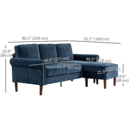 L Shape Sofa, Modern Sectional Couch, Changeable Chaise, Wooden Legs, Dark Blue 3-Seater Sofas at Gallery Canada
