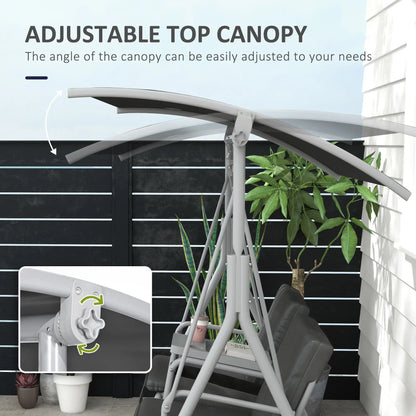 2-Seater Outdoor Porch Swing, Adjustable Canopy, Table, Grey Patio Swings with Stand at Gallery Canada