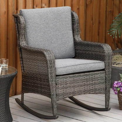 Outdoor Wicker Rocking Chair, PE Rattan Porch Rocker, Grey Outdoor Rocking Chairs at Gallery Canada