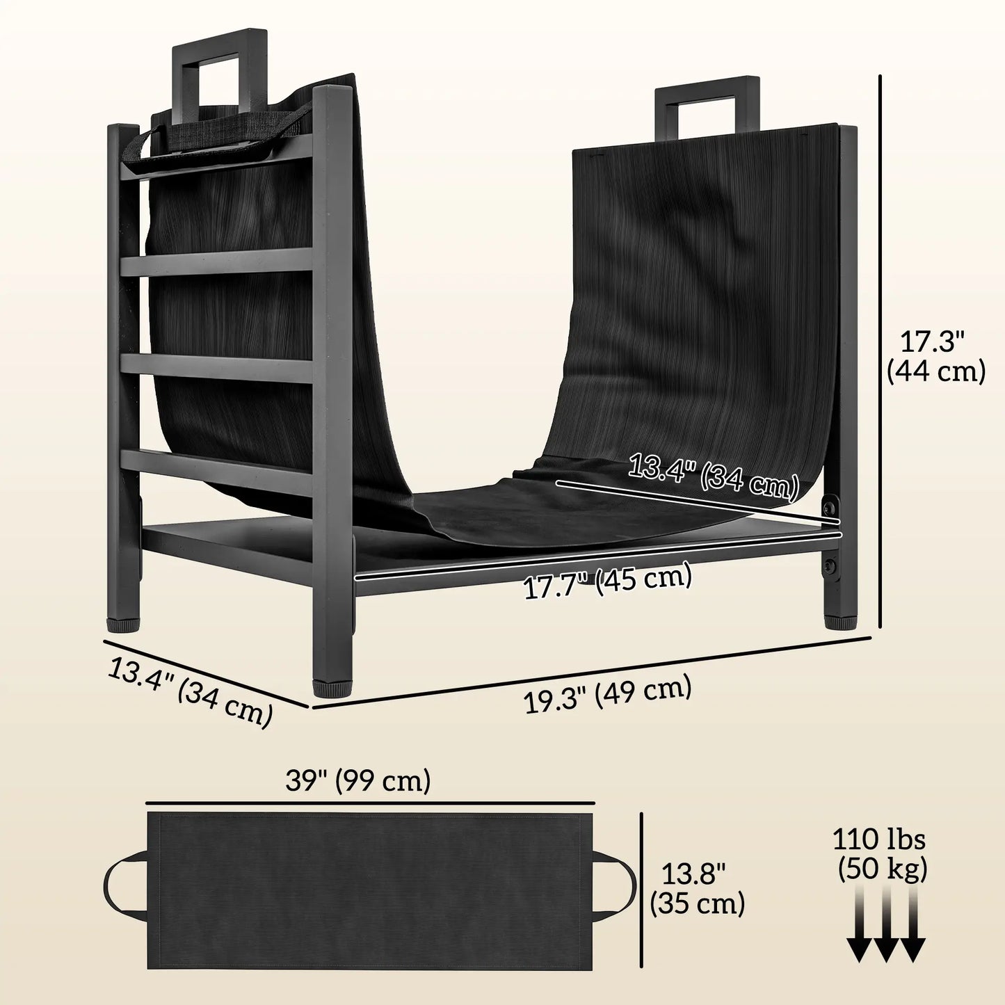 Outdoor Firewood Rack With Log Carrier, Heavy Duty Steel, Black Firewood Racks at Gallery Canada