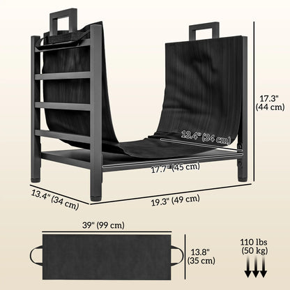 Outdoor Firewood Rack With Log Carrier, Heavy Duty Steel, Black Firewood Racks at Gallery Canada