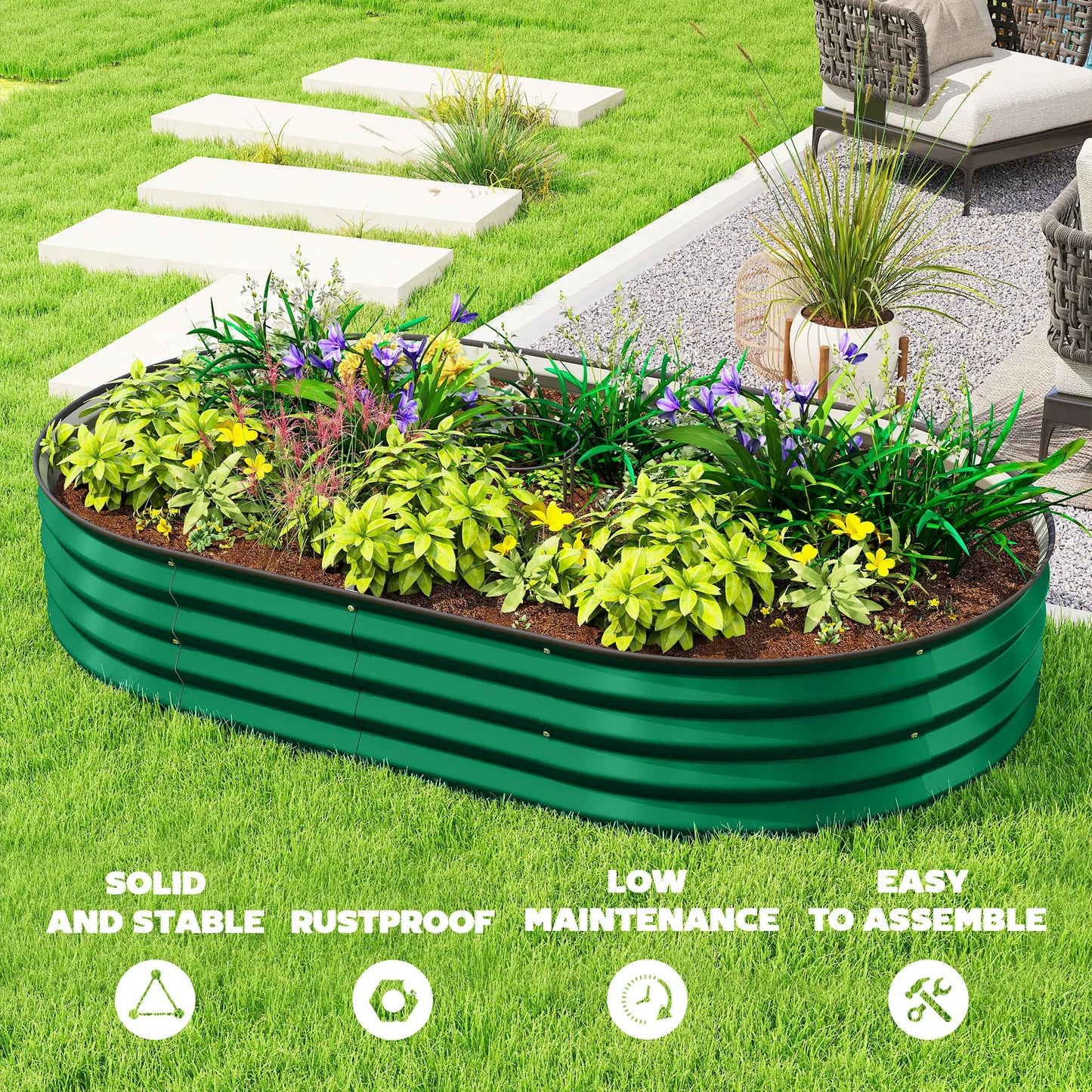 5' x 3' x 1' Galvanized Raised Garden Bed, Green Metal Planter Box, Green