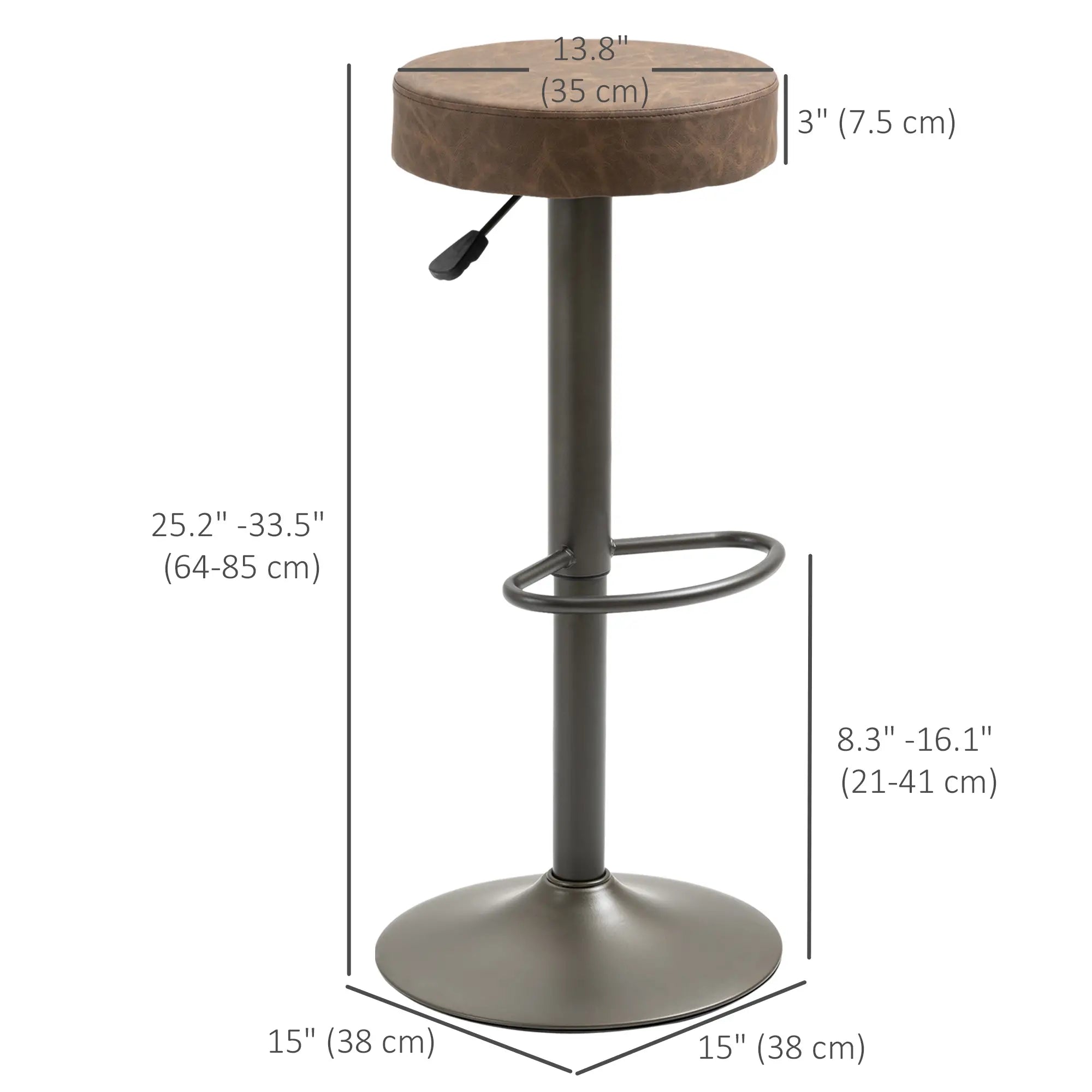 Adjustable Bar Stools Set of 2, Swivel with Footrest, PU Leather, Brown Bar Stools at Gallery Canada