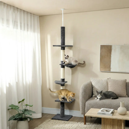 8.5ft Cat Climbing Tree, 5-Tier Activity Center, Scratching Post, Dark Grey Floor to Ceiling Cat Trees at Gallery Canada