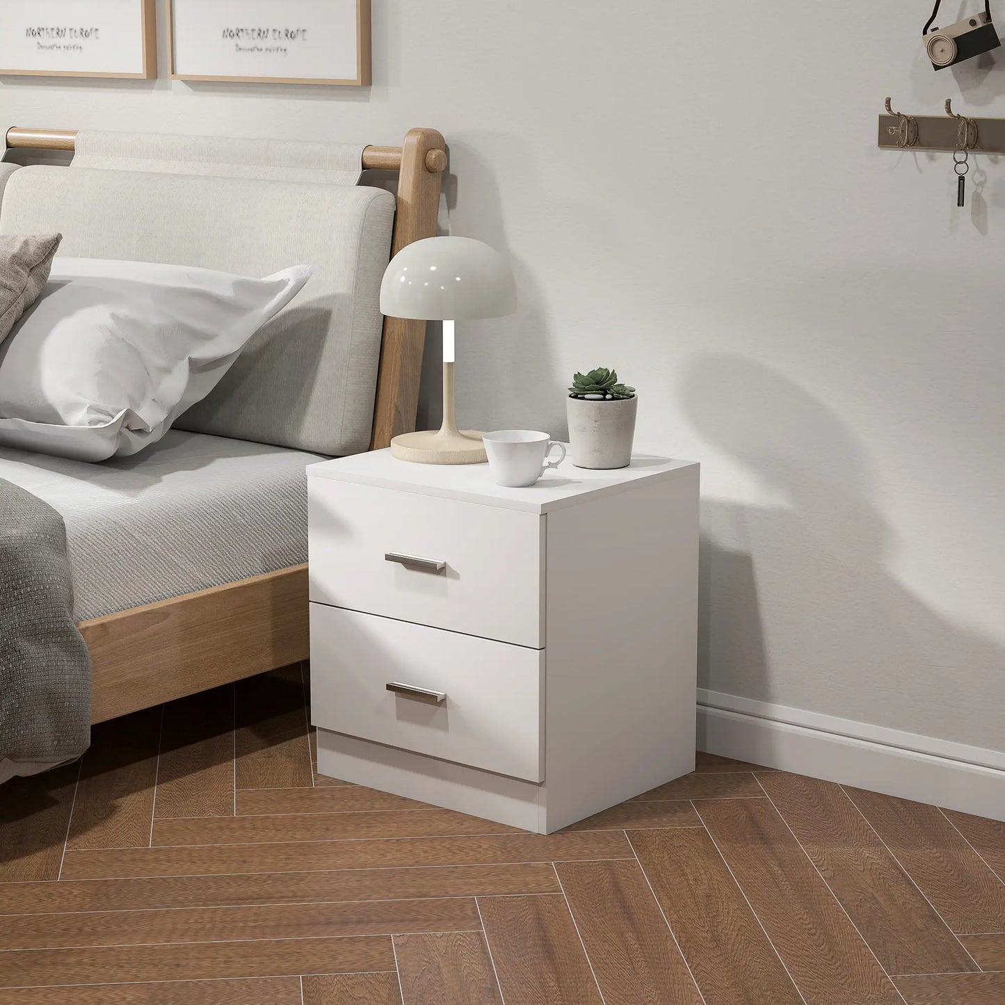 Modern Bedside Table with 2 Drawers, Nightstand, White Bedside Tables at Gallery Canada