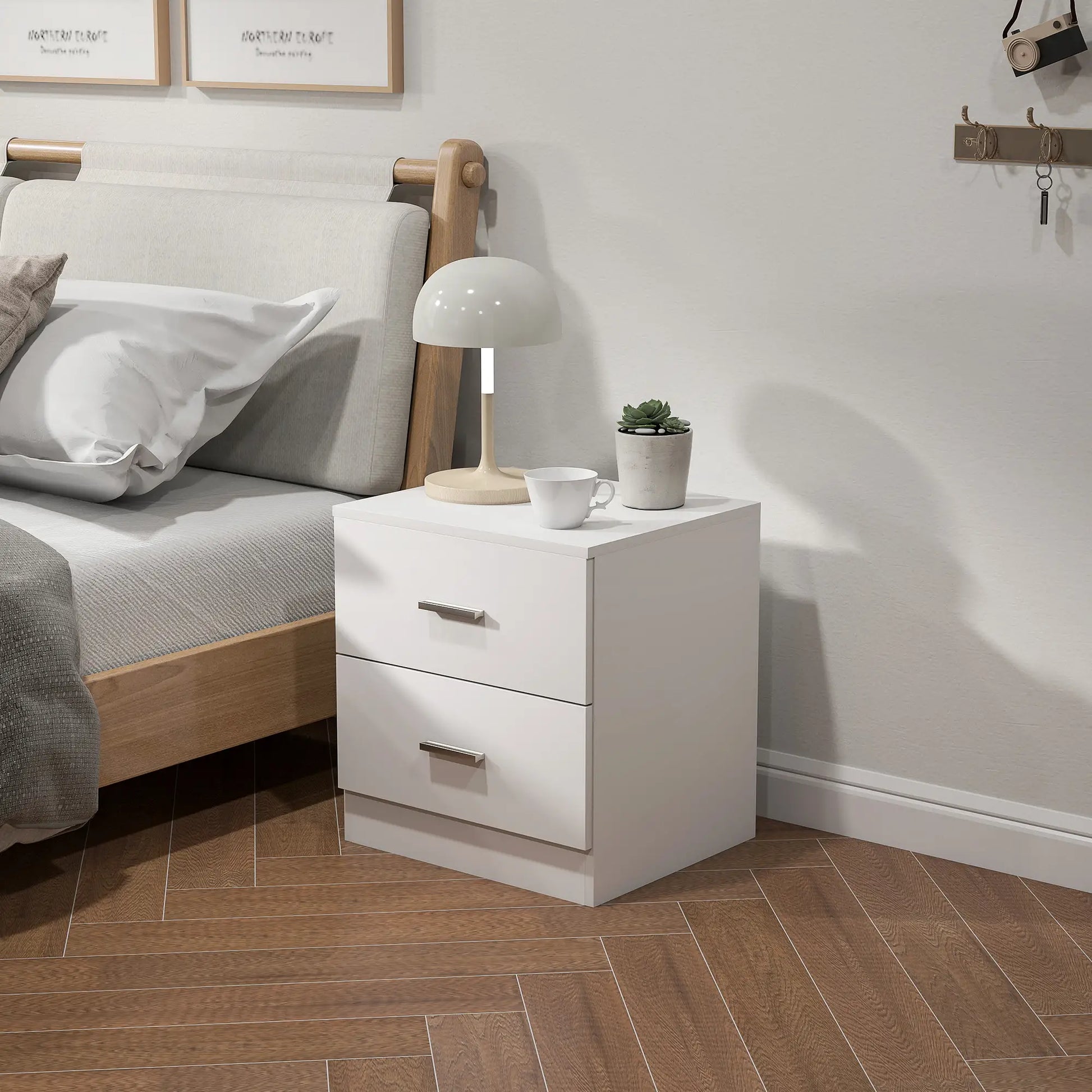 Modern Bedside Table with 2 Drawers, Nightstand, White Bedside Tables at Gallery Canada