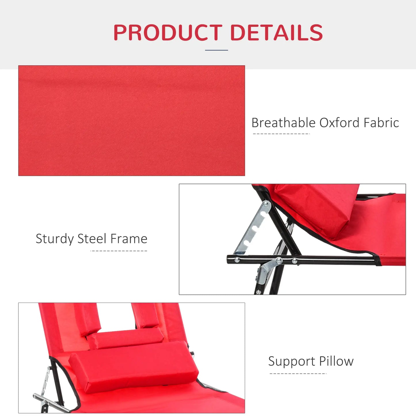 Adjustable Outdoor Lounge Chair, Folding Chaise with Face Hole, Red Lounger Chairs at Gallery Canada