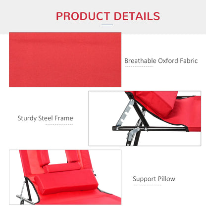 Adjustable Outdoor Lounge Chair, Folding Chaise with Face Hole, Red Lounger Chairs at Gallery Canada