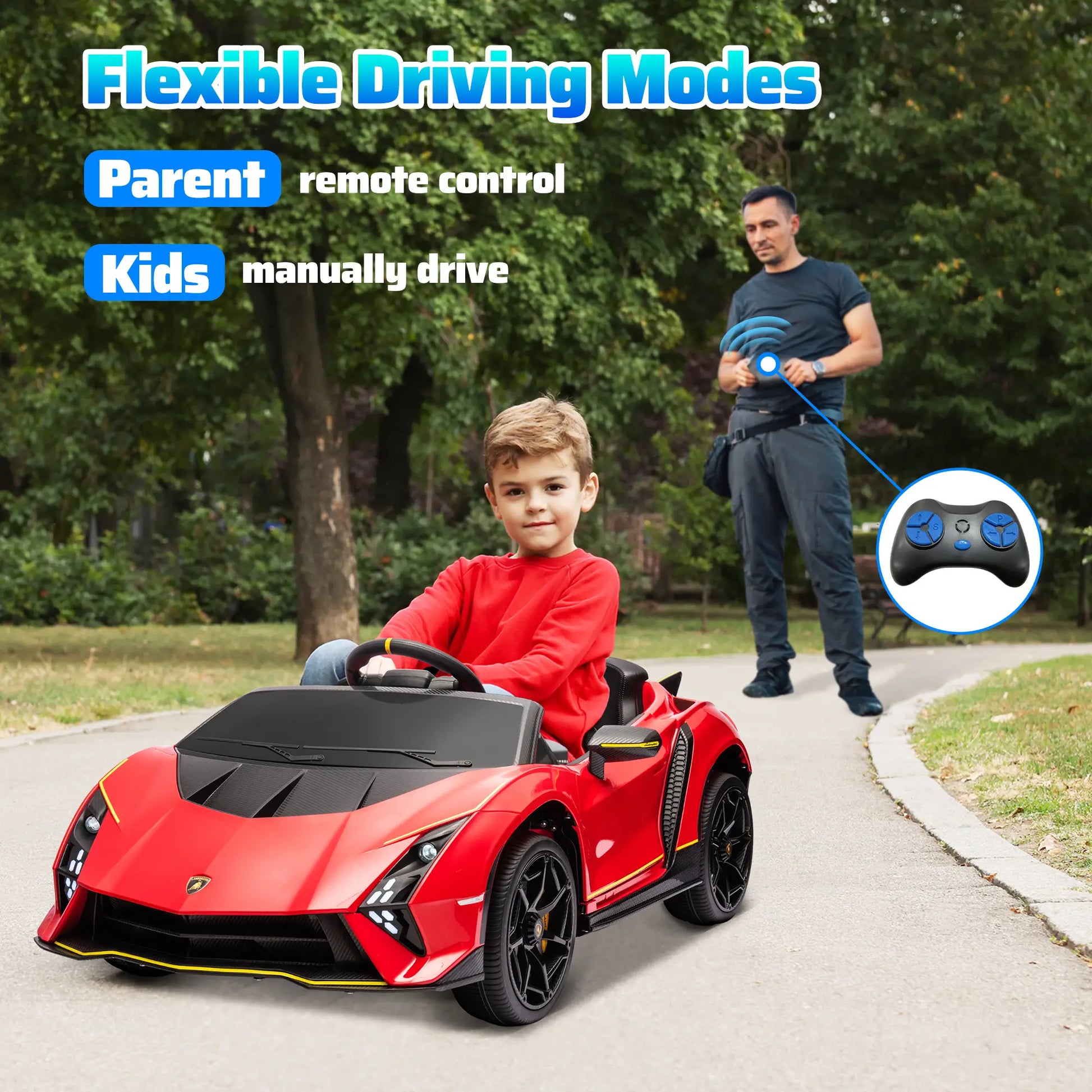 12V Lamborghini Licensed Kids Car, Remote Control, 4 Wheels Suspension, Red Electric Toy Cars at Gallery Canada