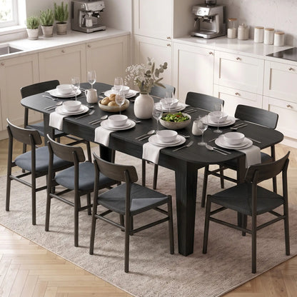 Extendable Oval Dining Table for 4-6, Farmhouse Kitchen Table, Black, Black