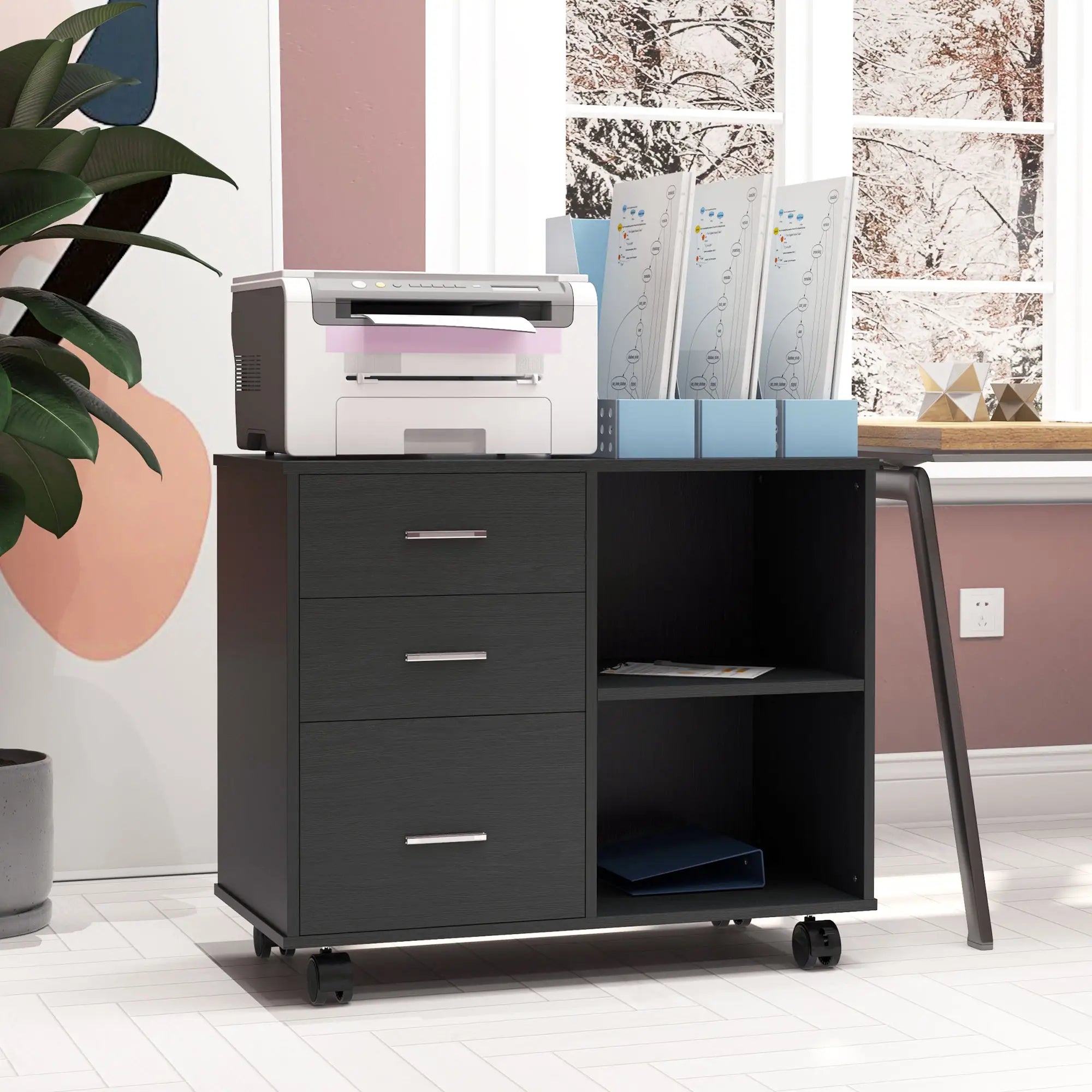 Modern Lateral Filing Cabinet, 3 Drawer, Letter and A4 Size, Black Office Cabinets & Cupboards at Gallery Canada
