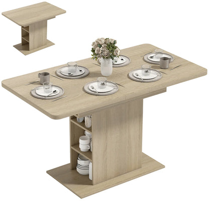 Extendable Dining Table, 43.3"-51.2", Natural Wood, 6 Shelves Dining Tables at Gallery Canada