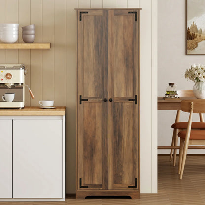 67" Farmhouse Pantry Cabinet, 2 Doors, Adjustable Shelves, Wood Grain, Brown Kitchen Pantry Cabinets at Gallery Canada