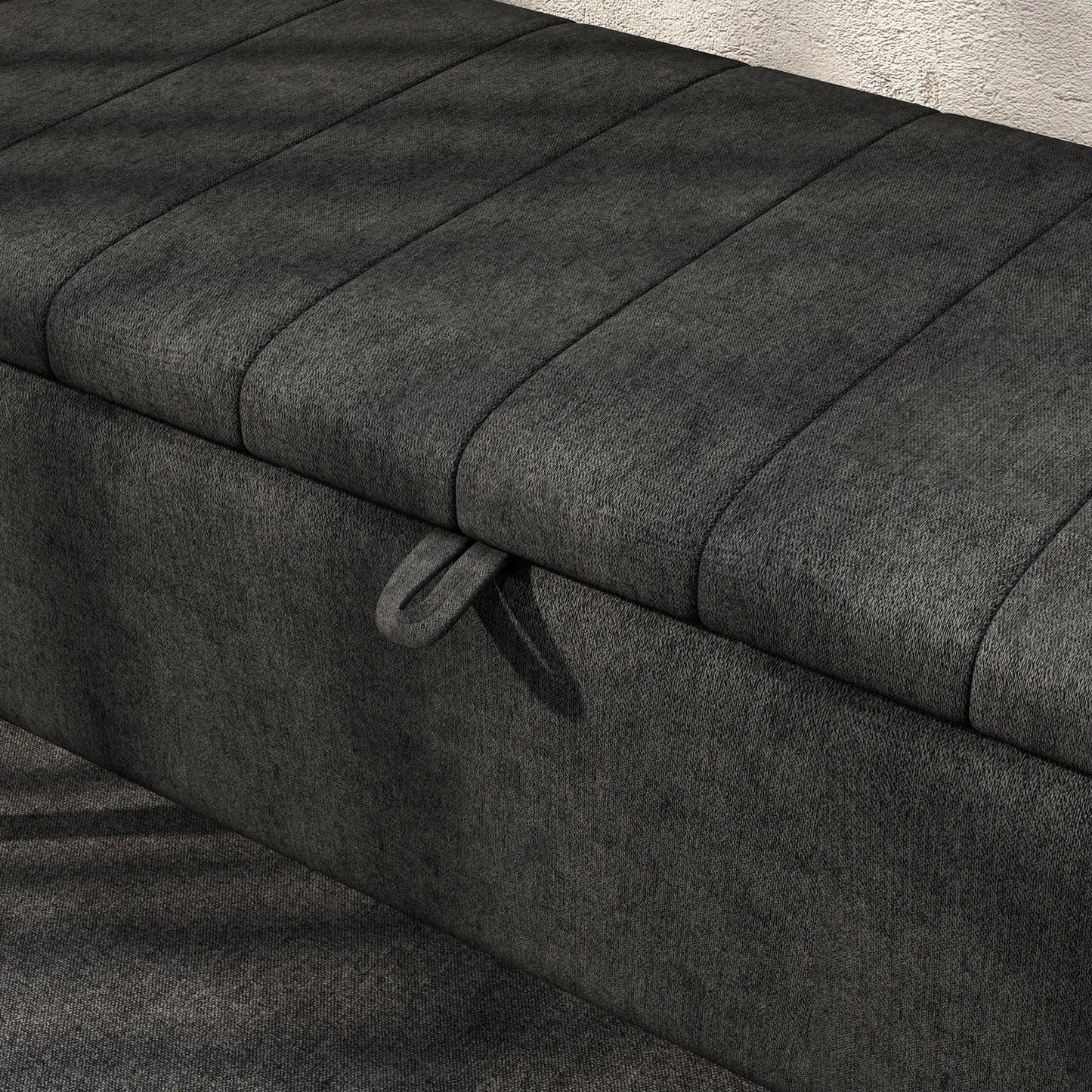 40" Ottoman with Storage, Linen Upholstered Bench, Dark Grey