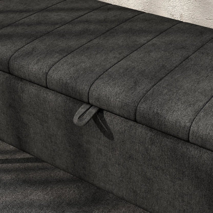 40" Ottoman with Storage, Linen Upholstered Bench, Dark Grey
