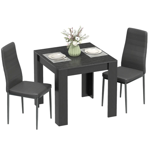 Square Dining Table Set For 2, PU Leather Upholstered Chairs, Black